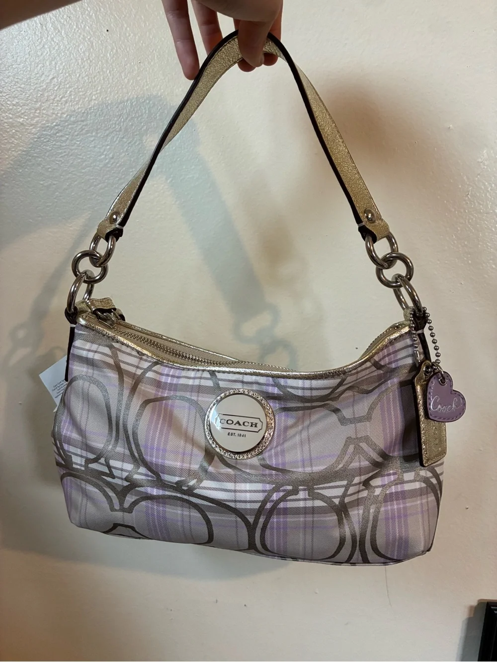 Coach Lavender Plaid Signature Shoulder Bag